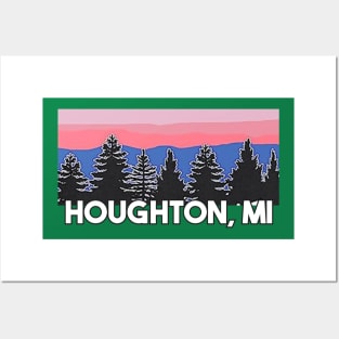 Yooper Life Houghton MI Blush Sunset Pine Tree Sunset T-Shirt T-Shirt Posters and Art